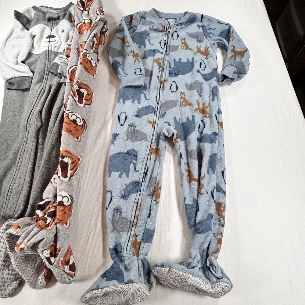 4 Boys Footie Pajamas Sleepwear 3T Carters Reindeer Tiger Sea Animal